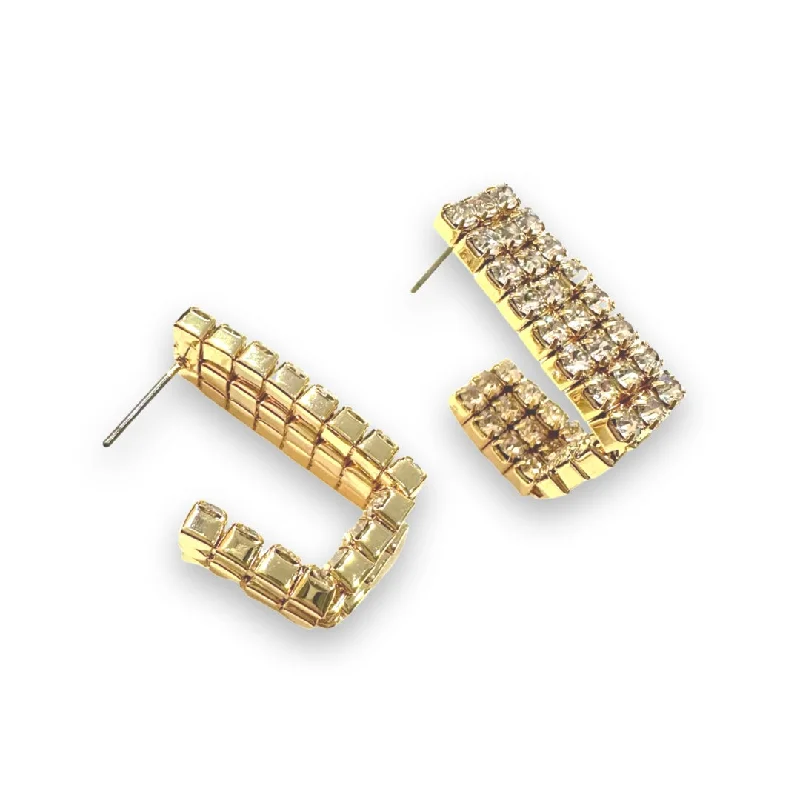 Ladies pearl stud earrings-Crystal Block Hoop Earrings