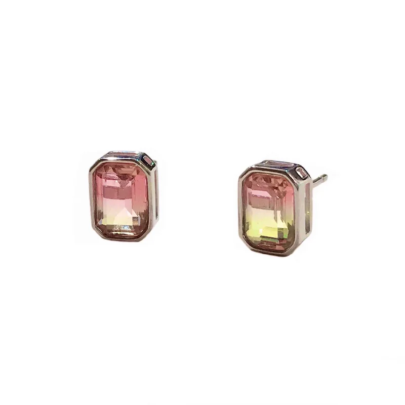 Ladies art deco earrings-Amy Rectangle Bezel Studs