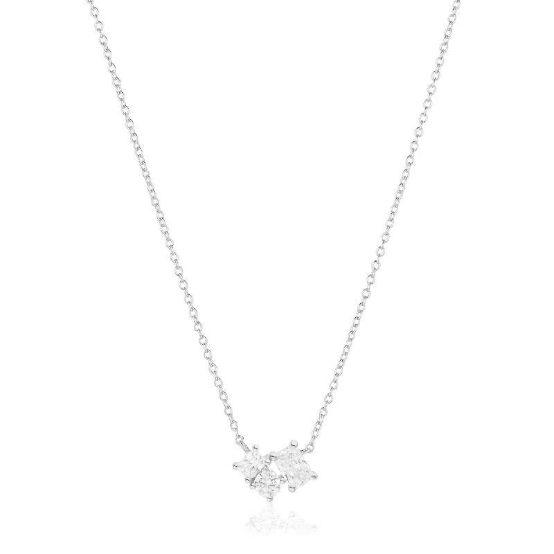 Ladies silver necklaces-Ivrea Three Silver Necklace w. Zirconias