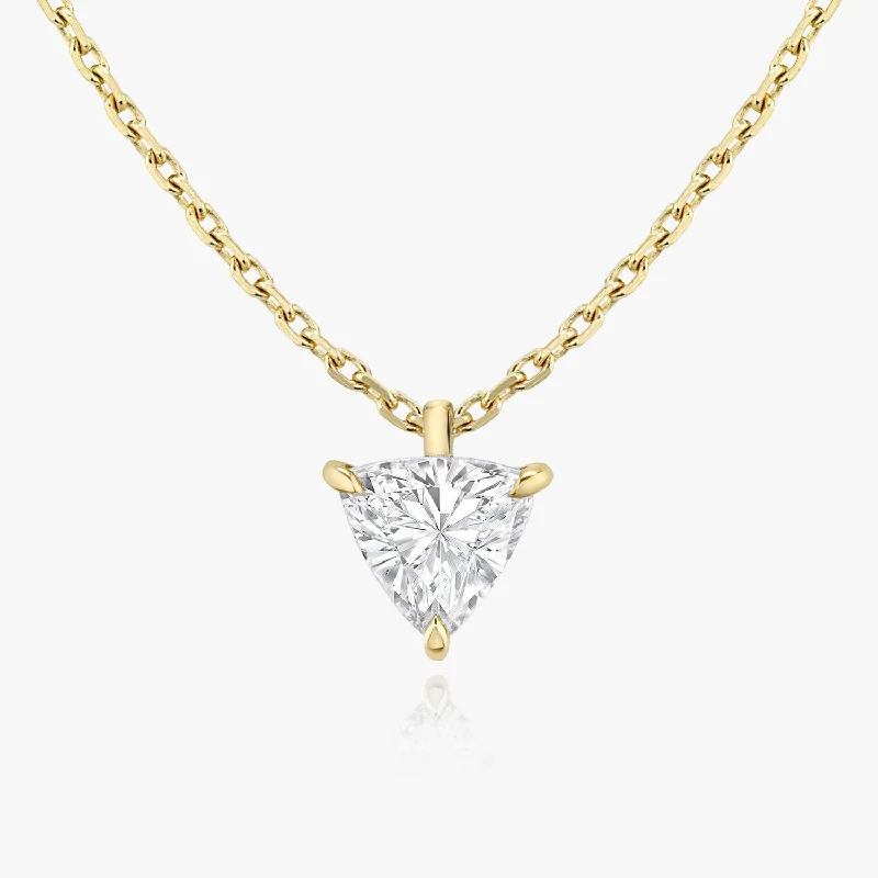 Ladies minimalist gold necklaces-Solitaire Trillion 14K Gold Necklace w. Lab-Grown Diamond