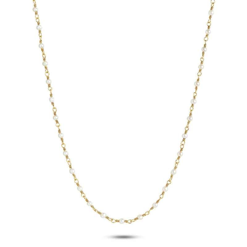 Ladies wedding necklaces-White 18K Gold Plated Necklace w. Pearls