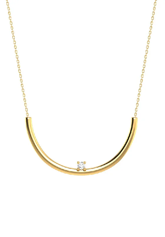 Ladies chain necklaces-Moon 18K Gold Necklace w. Lab-Grown Diamond