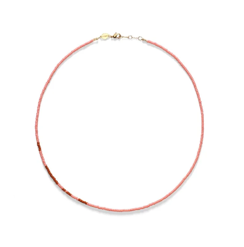 Ladies minimalist gold necklaces-Asym Bold Gold Plated Necklace w. Pink/Rose Beads