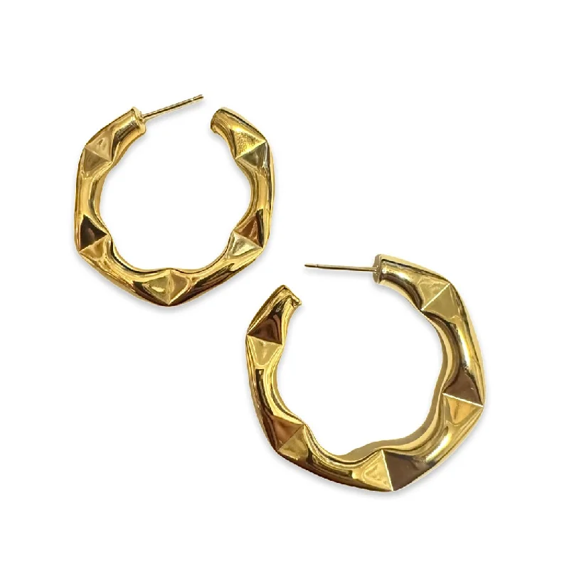 Ladies fashion earrings-Stainless Steel Open Krinkle Hoops