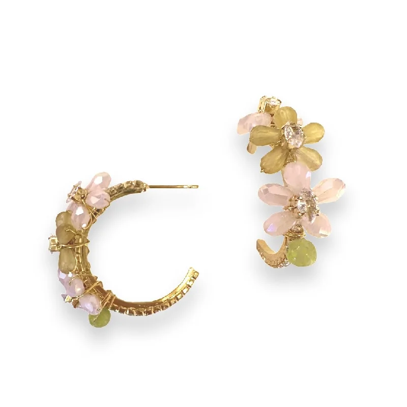 Ladies sapphire earrings-Kerry Crystal Flowers Hoops