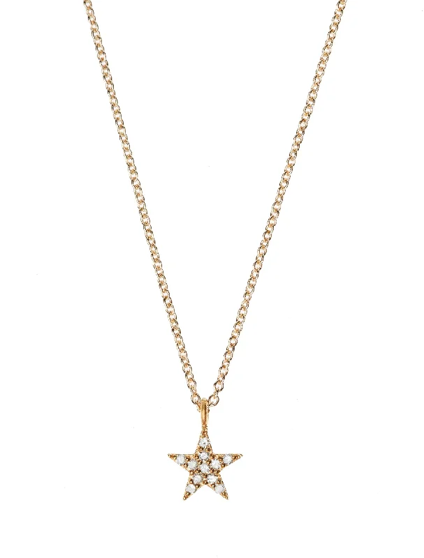 Ladies rose gold necklaces-Small Star Gold Plated Necklace w. Diamonds