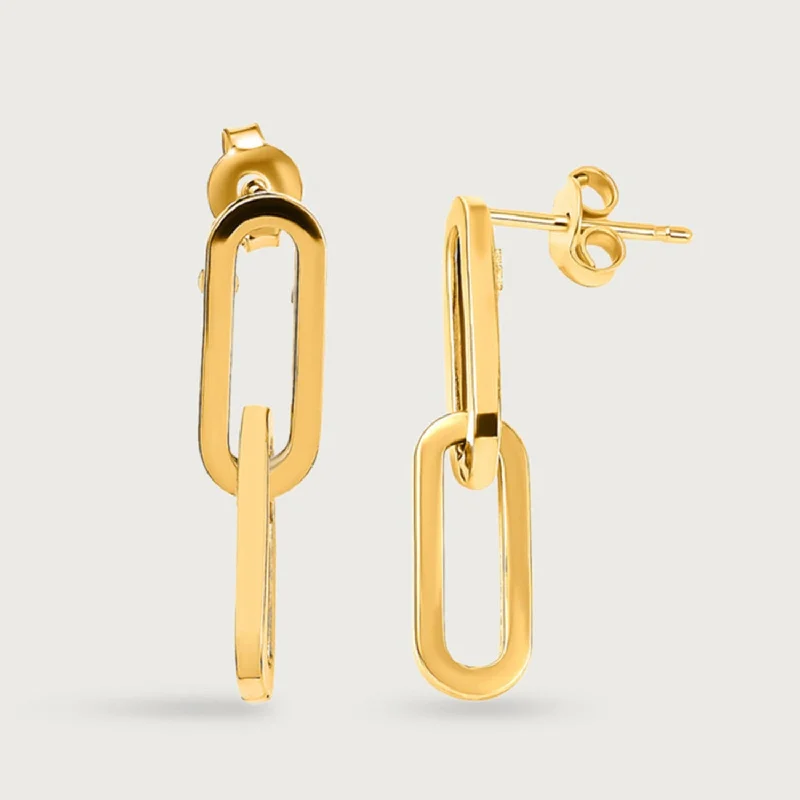 Ladies vintage-inspired earrings-Paperclip Link Earrings in 9K Yellow Gold