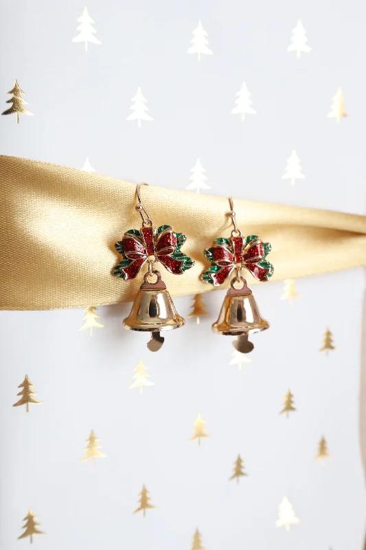 Ladies gold-plated earrings-Christmas Bells Earrings