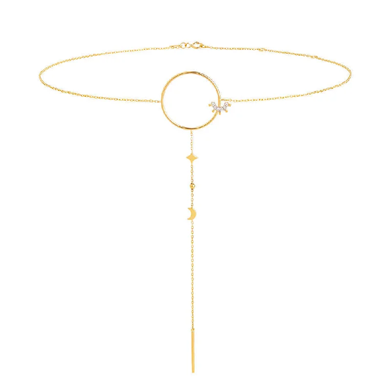 Ladies custom necklaces-Modern Words Fine Moonlight Choker 18K Gold Necklace w. Diamond