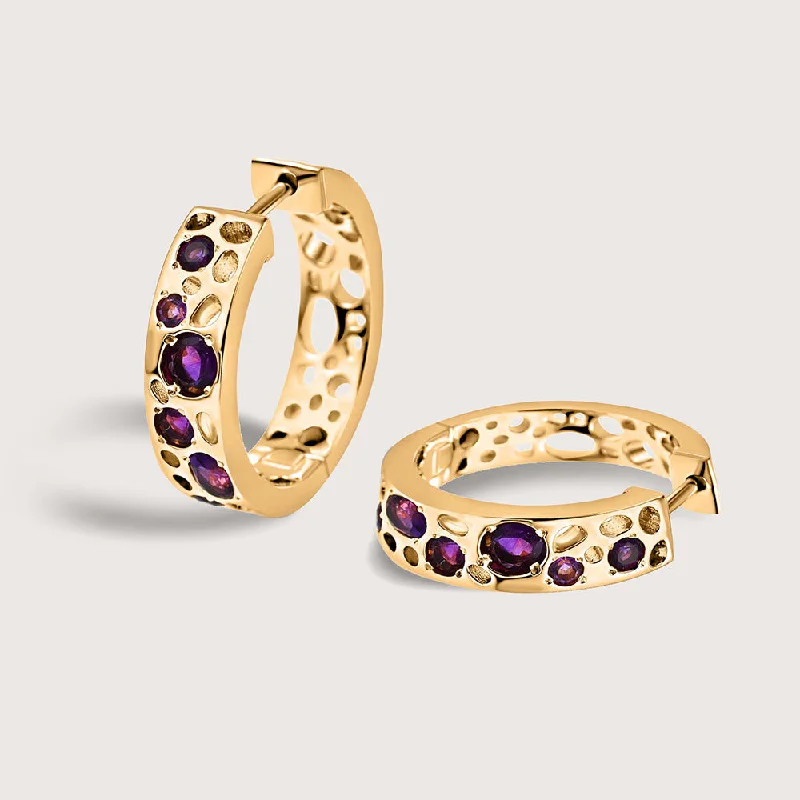 Ladies diamond earrings-Amethyst Lattice Hoop Earrings