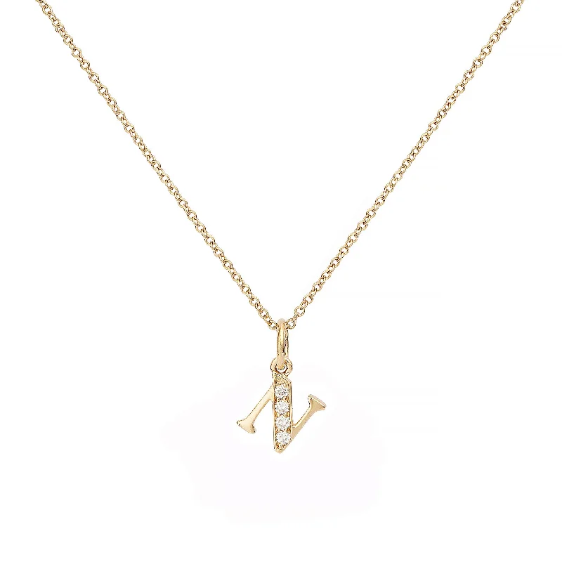 Ladies three-layer necklaces-Love Letter N 18K Gold Necklace w. Diamonds