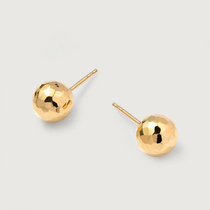 Ladies pearl drop earrings-Grecian Hammered Globe Stud Earrings in 9K Gold