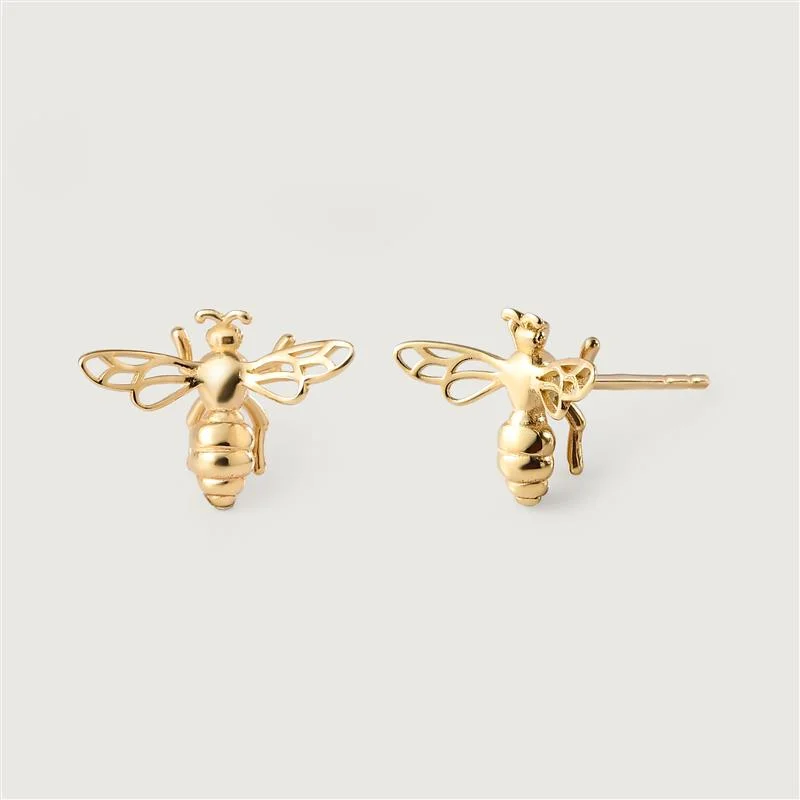 Ladies hoop earrings with pearls-Busy Bee Stud Earrings in 9K Gold