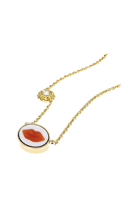 Ladies silver choker necklaces-Lady Is A Tramp Charm 18K Gold Necklace w. Agate & Diamond