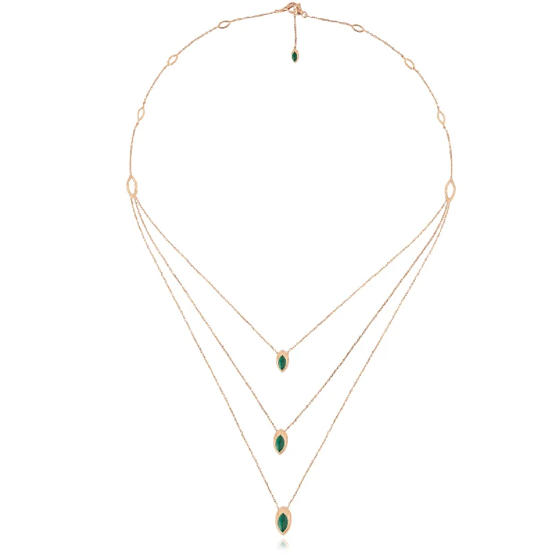 Ladies custom necklaces-Swinging Triple Pendant 18K Rosegold Necklace w. Malachite & Pearl