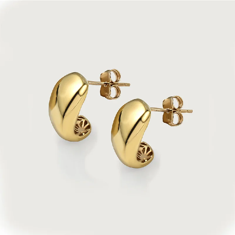 Ladies gold stud earrings-Molto Wave Hoops in 9K Gold