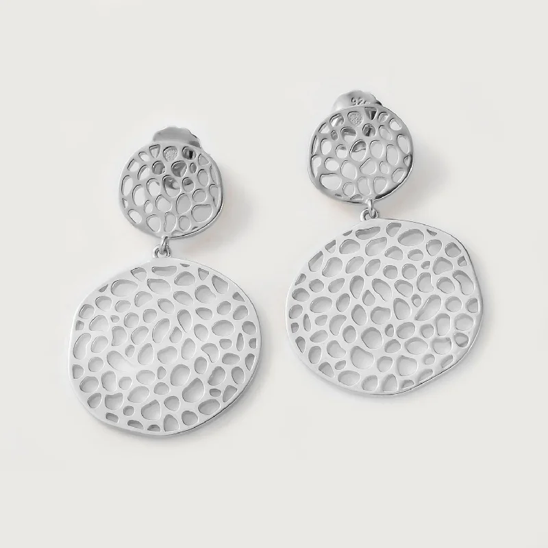 Ladies flower drop earrings-Lattice Double Disc Earrings