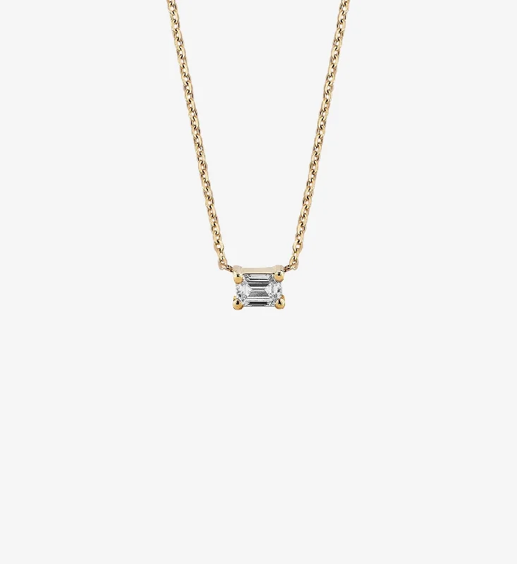 Ladies artistic pendant necklaces-Horizontal Emerald-Cut Diamond Necklace 0.10