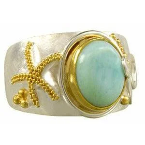 Ladies diamond eternity bands-Michou Poseiden's Treasures  Larimar Starfish Ring