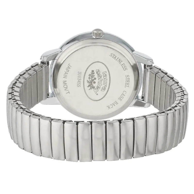 Ladies leather wrap bracelets-Laura Ashley Silver Women's Round Expandable Stainless Steel Bracelet Watch