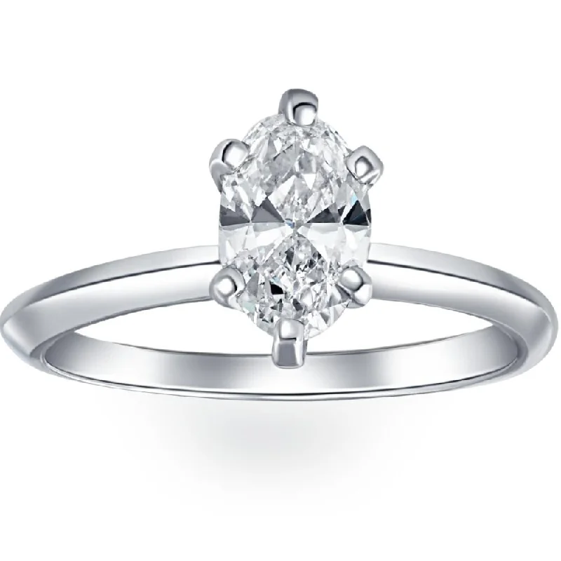 Ladies minimalistic engagement rings-Certified Platinum 1 Ct Oval Cut Natural Diamond Solitaire Engagement Ring G/SI1