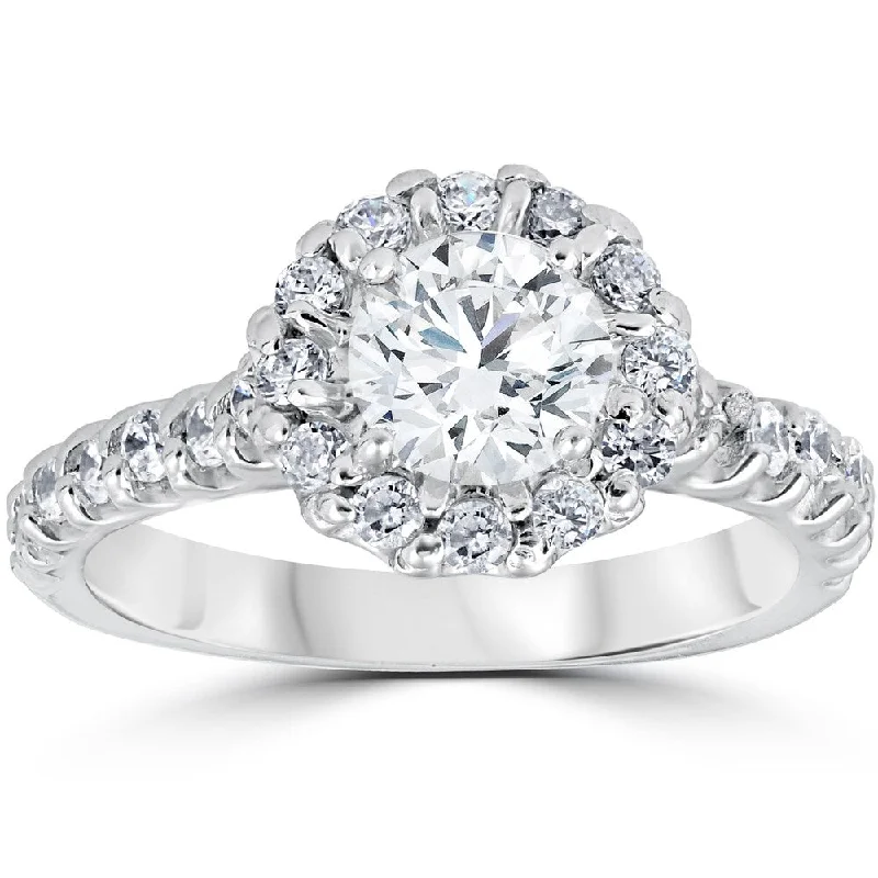 Ladies custom engagement rings with initials-14k White Gold 1 3/8ct TDW Halo Diamond Engagement Ring 14K White Gold