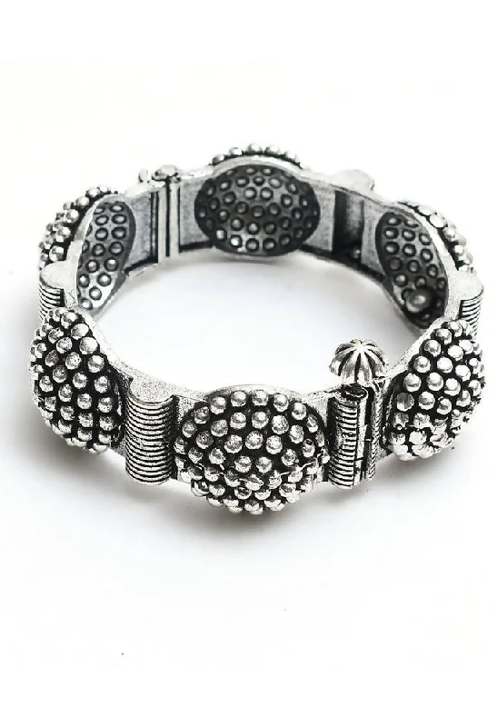 Ladies fashion leather bracelets-Mominos Fashion Kamal Johar Oxidised German Silver Bangles Set