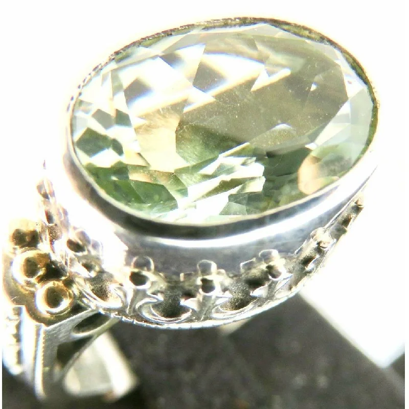 Ladies vintage rings-Reve Jewelry Oval Green Amethyst  Sterling Silver & 14kt Gold  Ring