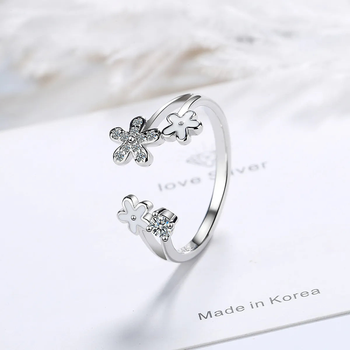 Ladies engagement rings-Classic Style Flower Copper Inlay Zircon Open Rings