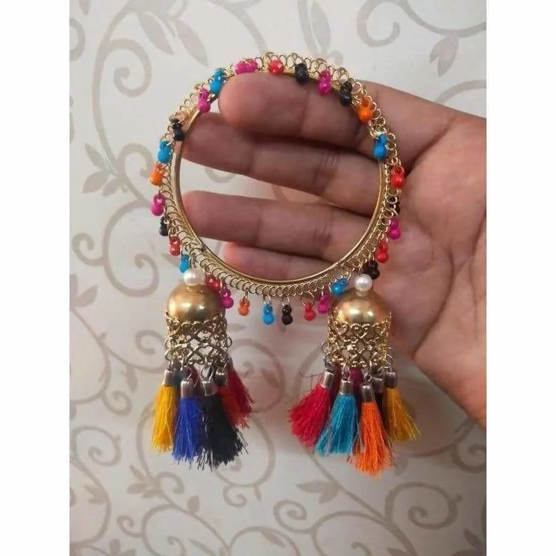 Ladies thick silver bangles-MS Fashion India Multicolor Threads And pearls Hanging Jhumka Bangles