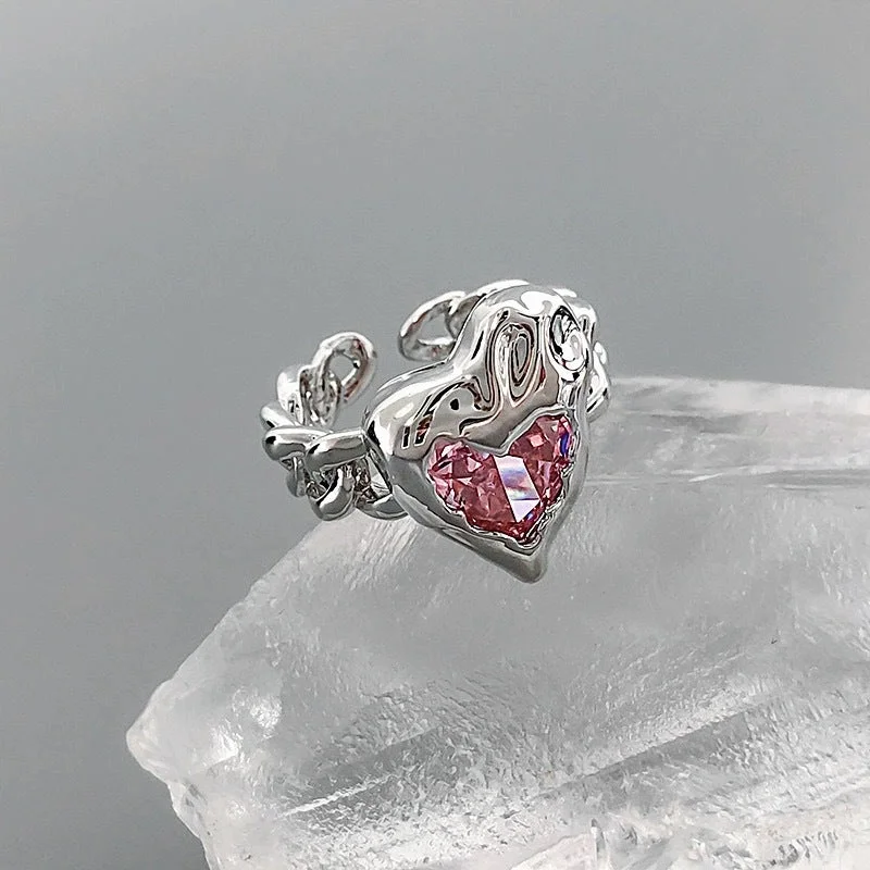 1# Pink Love Heart-Shaped Ring J0278