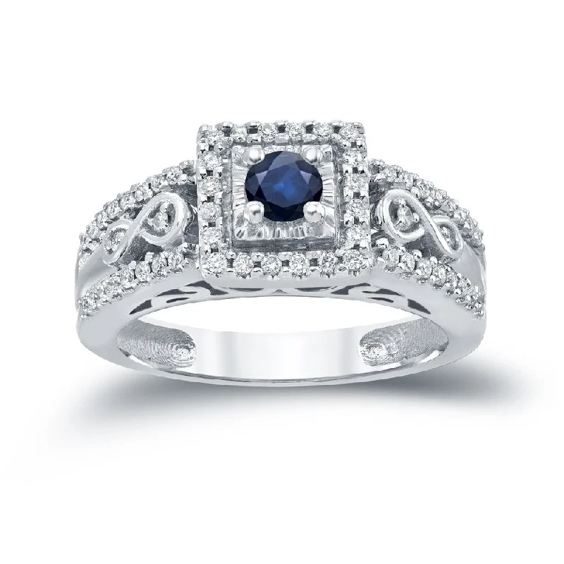 Ladies solitaire engagement rings-Auriya Vintage 1/4ct Blue Sapphire and 1/3ctw Diamond Halo Engagement Ring 14K Gold