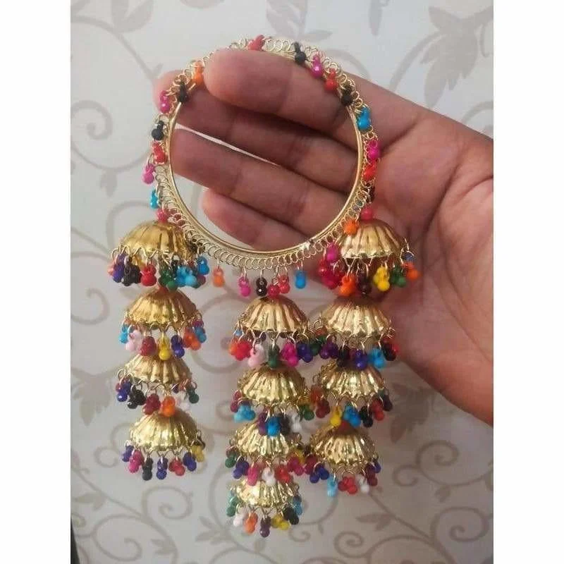 Ladies sterling silver bracelets-MS Fashion India Multicolor Hanging Bangles With Pearls And Jhumkas