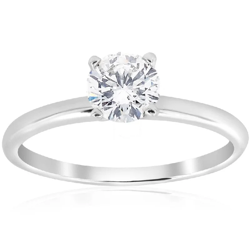 Ladies engagement rings with floral designs-Pompeii3 14k White Gold 3/4 ct TDW Diamond Solitaire Engagement Ring