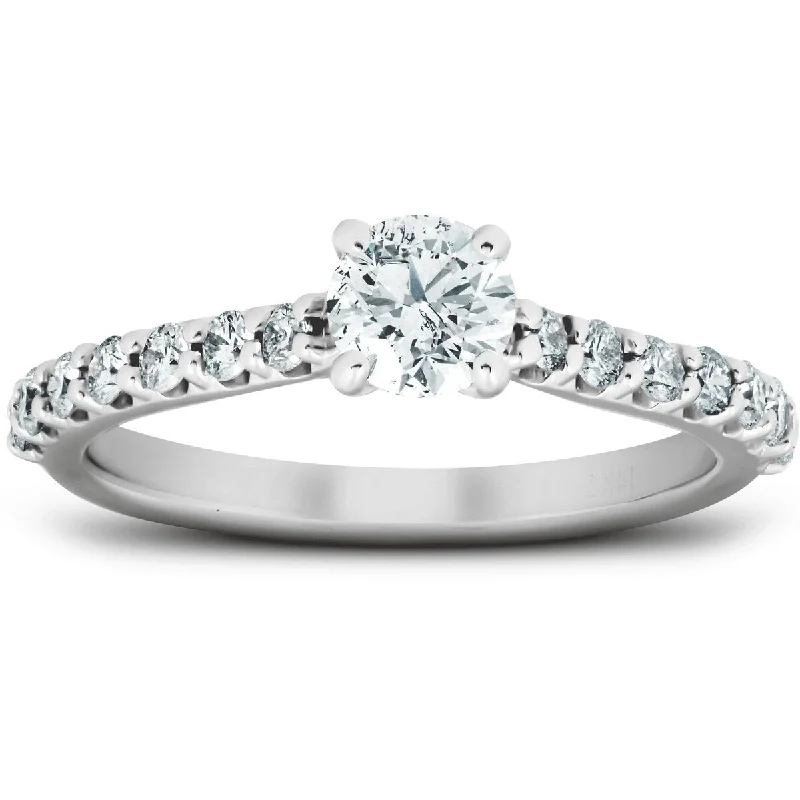 Ladies engagement rings with side stones-1 Ct TDW Round Lab Created Diamond Classic Engagement Ring 14k White Gold