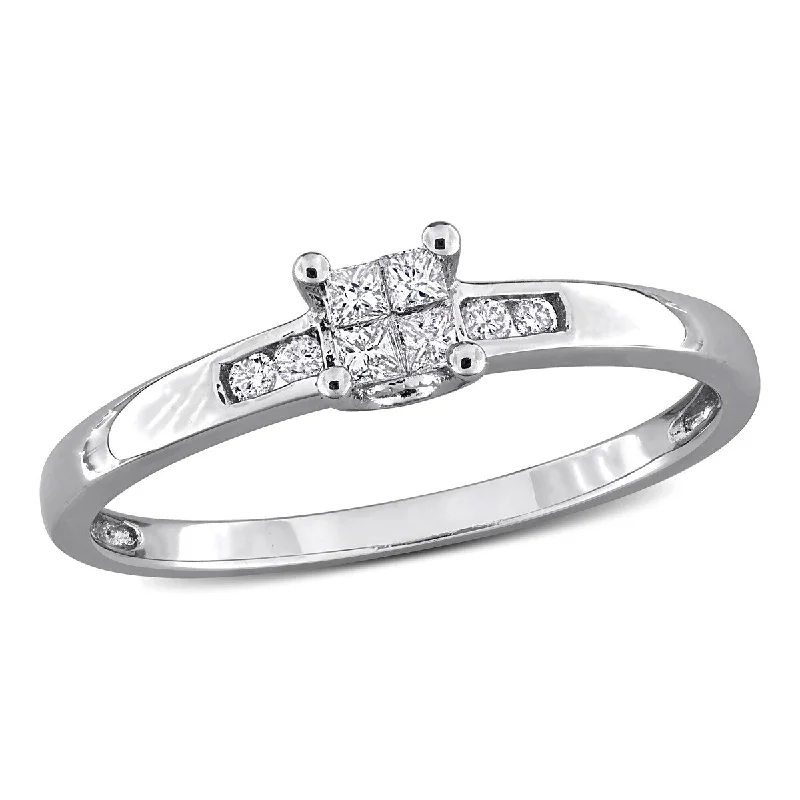 Ladies engagement rings with color stones-Miadora 1/8ct TW Princess Cut Diamond Quad Engagement Ring in Sterling Silver