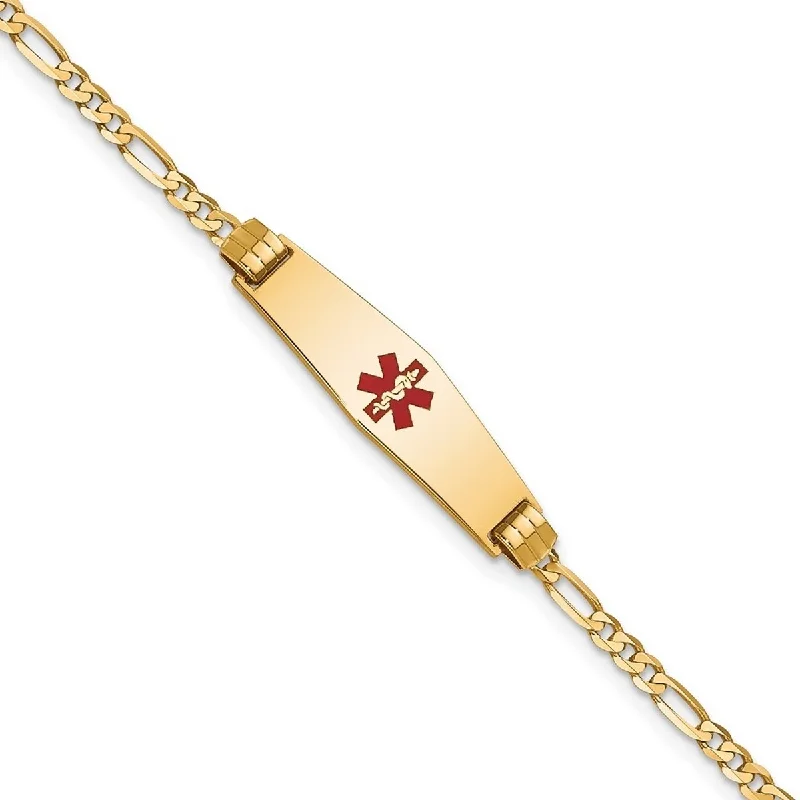 Ladies delicate gold bangles-Curata 7.5mm 14k Engravable Medical Soft Diamond Shape Red Enamel Figaro ID Bracelet