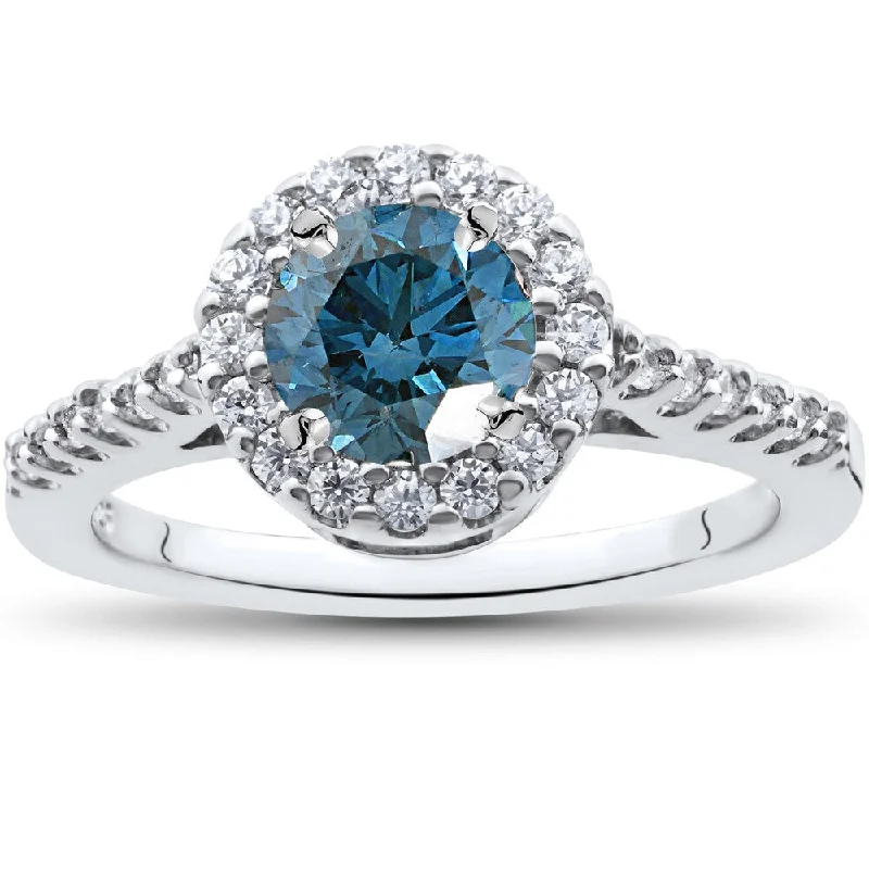 Ladies engagement rings with yellow diamonds-14K White Gold 1 1/2 ct TDW Blue Diamond Engagement Ring (Blue)