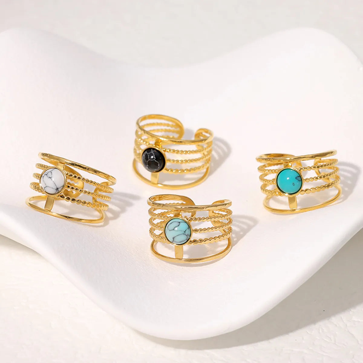 Ladies stackable rings-Roman Style Geometric Stainless Steel Plating Inlay Turquoise Open Rings