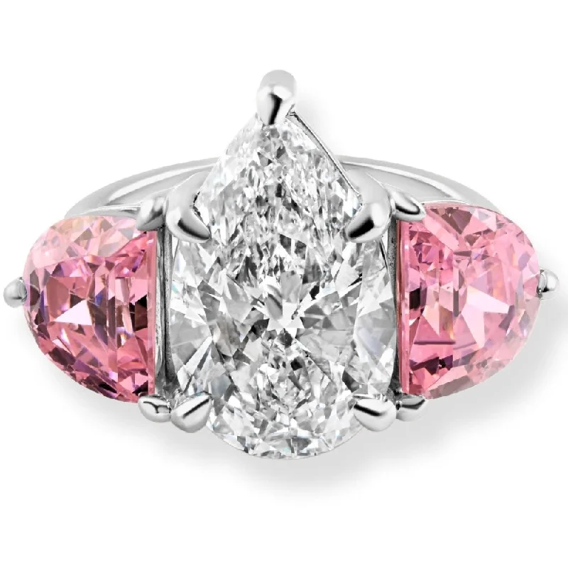 Ladies custom engagement rings-Certified 15.40Ct Pear Shape Diamond Pink Topaz Engagement Ring Gold Lab Grown