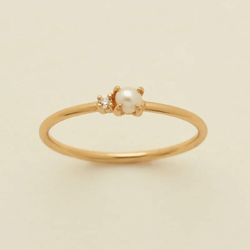 Ladies round gemstone rings-Petite Pearl Ring