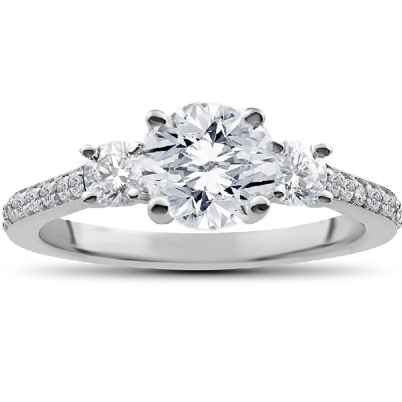 Ladies engagement rings with colored diamonds-14k White Gold 1 1/4 ct Round Diamond 3-Stone Lab Grown Eco Friendly Engagement Ring