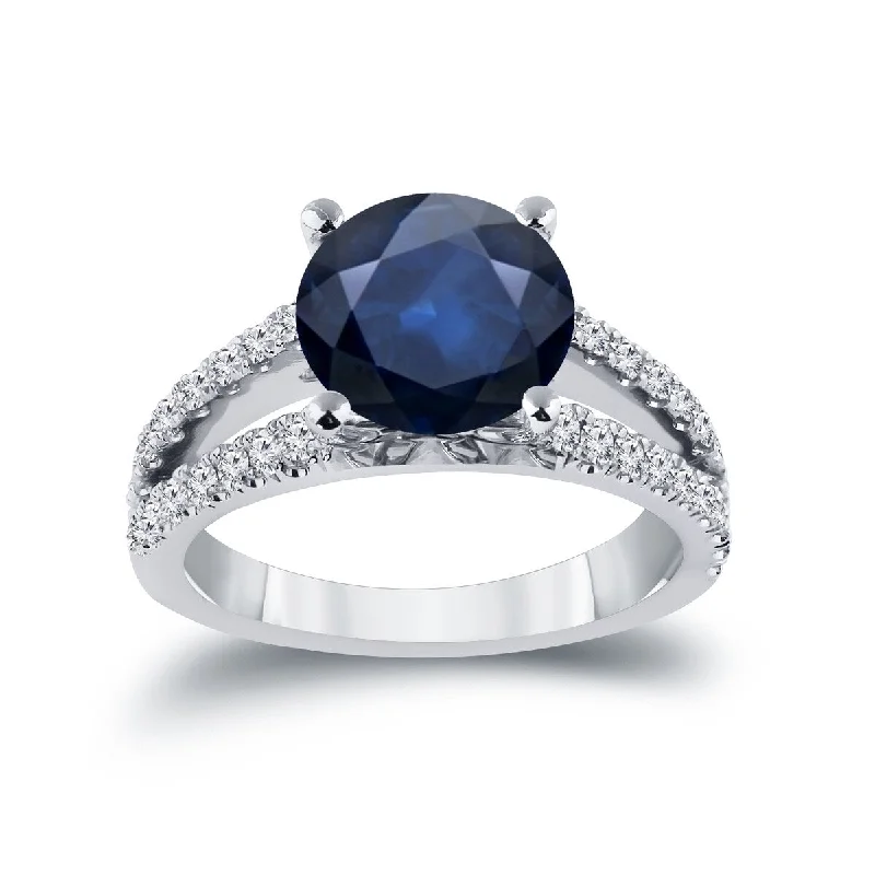 Ladies cushion cut engagement rings-Auriya 14k Gold 1 3/4ct Blue Sapphire and Diamond Engagement Ring 1/2ctw (H-I, SI1-SI2)