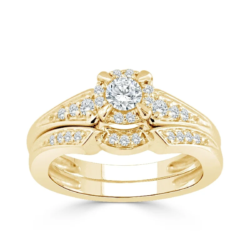 Ladies double band engagement rings-Auriya 1/2ctw Round Halo Diamond Engagement Ring Set 14k Gold