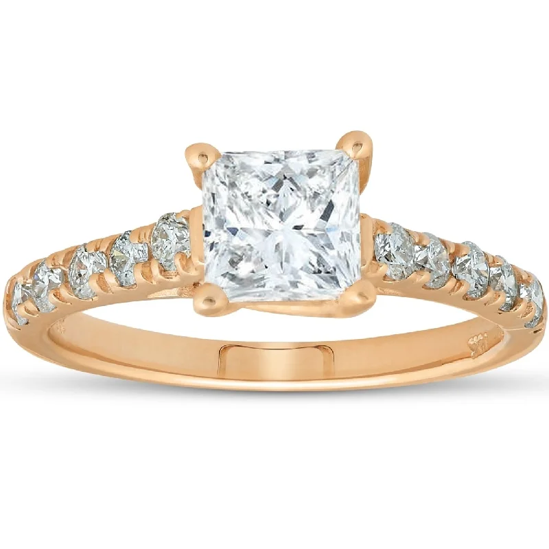 Ladies engagement rings with twist designs-Pompeii3 14k Yellow Gold 1 1/4ct TDW Princess Cut Diamond Clarity Enhanced Engagement Ring - White