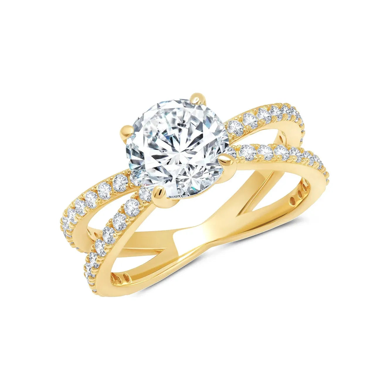 Ladies statement rings-CRISLU Round Brilliant Cut Unity Ring Finished in 18kt. Yellow Gold