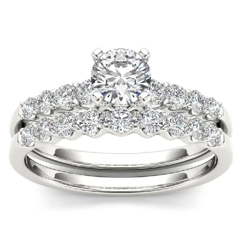 Ladies engagement rings with floral designs-De Couer 14k White Gold 1ct TDW Diamond Classic Engagement Ring Set with One Band