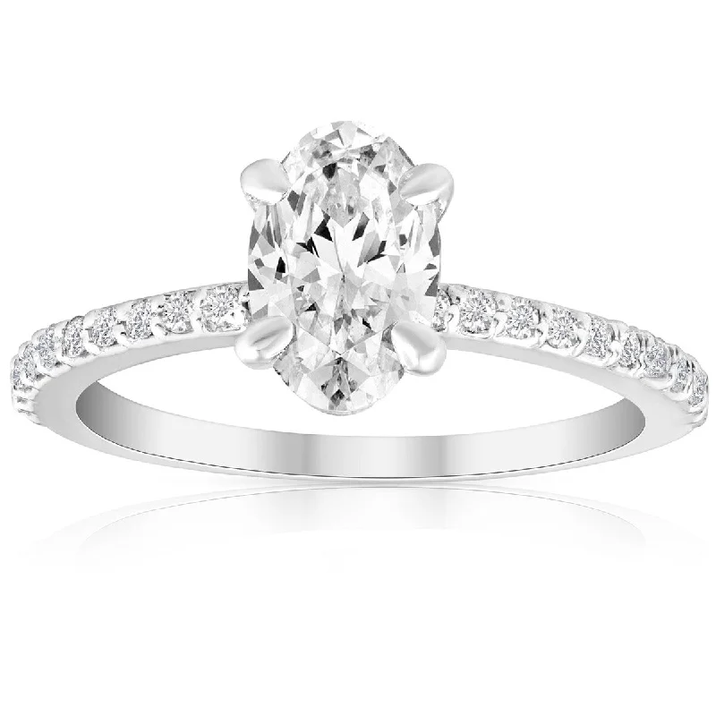 Ladies engagement rings with gemstones-1.50Ct Oval Diamond Engagement Ring 14k White Gold Enhanced