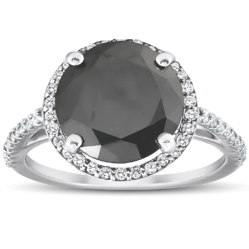 Ladies engagement rings with sapphires-Pompeii3 14k White Gold 3 1/3 Ct TDW Black Diamond Halo Engagement Ring