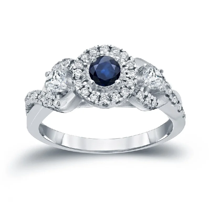 Ladies vintage engagement rings-14k Gold 1/5ct Blue Sapphire and 1/2ct TDW Diamond Engagement Ring